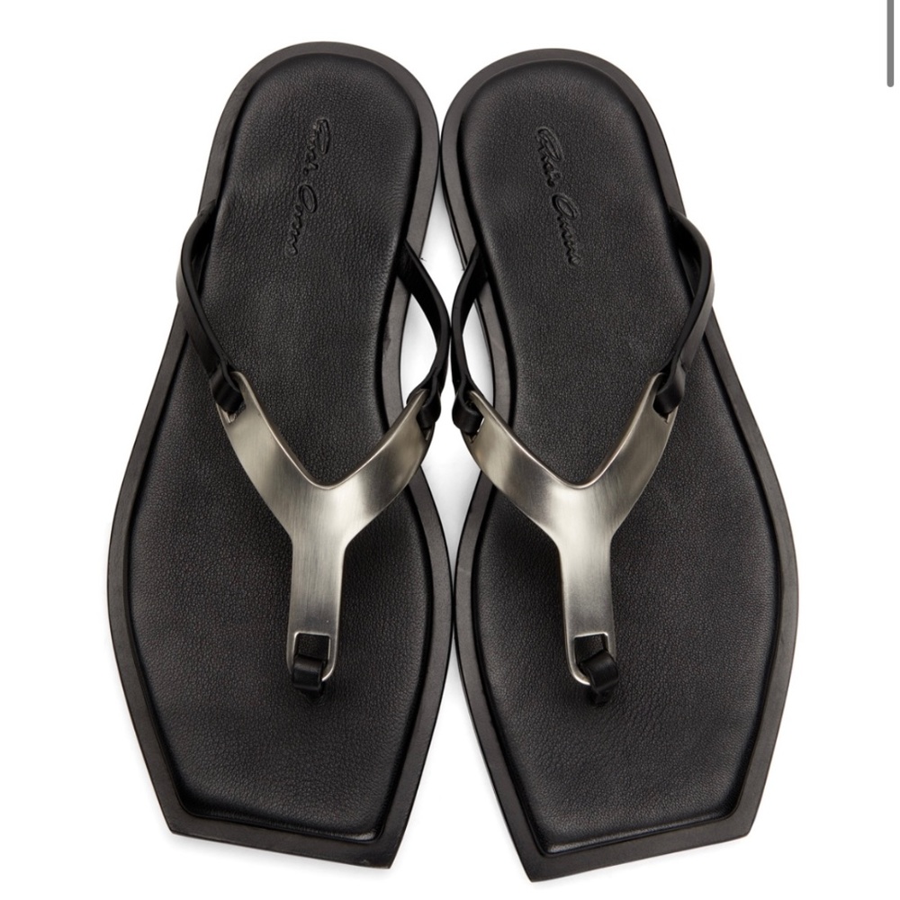 Rick Owens Hydra Silver Metal Leather Sandals